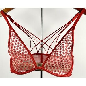 Victorias Secret LUXE Starburst Unlined Plunge Underwire Bra Red Embroidered NWT